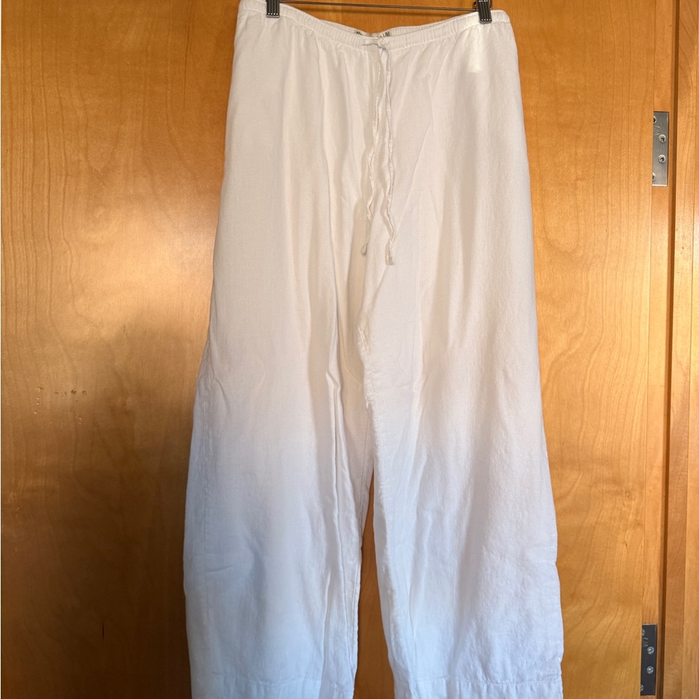 A&F Soft, Loungewear Relaxed White Drawstring Linen Wide Leg Pants SZ XL